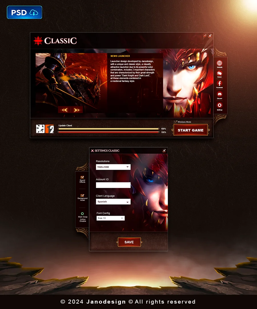 Classic Red Launcher UI PSD Template